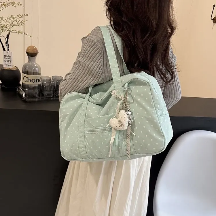 Tas Selempang Wanita Bahan PU Sintetis Motif Polkadot Warna Kuning Bentuk Kotak Resleting