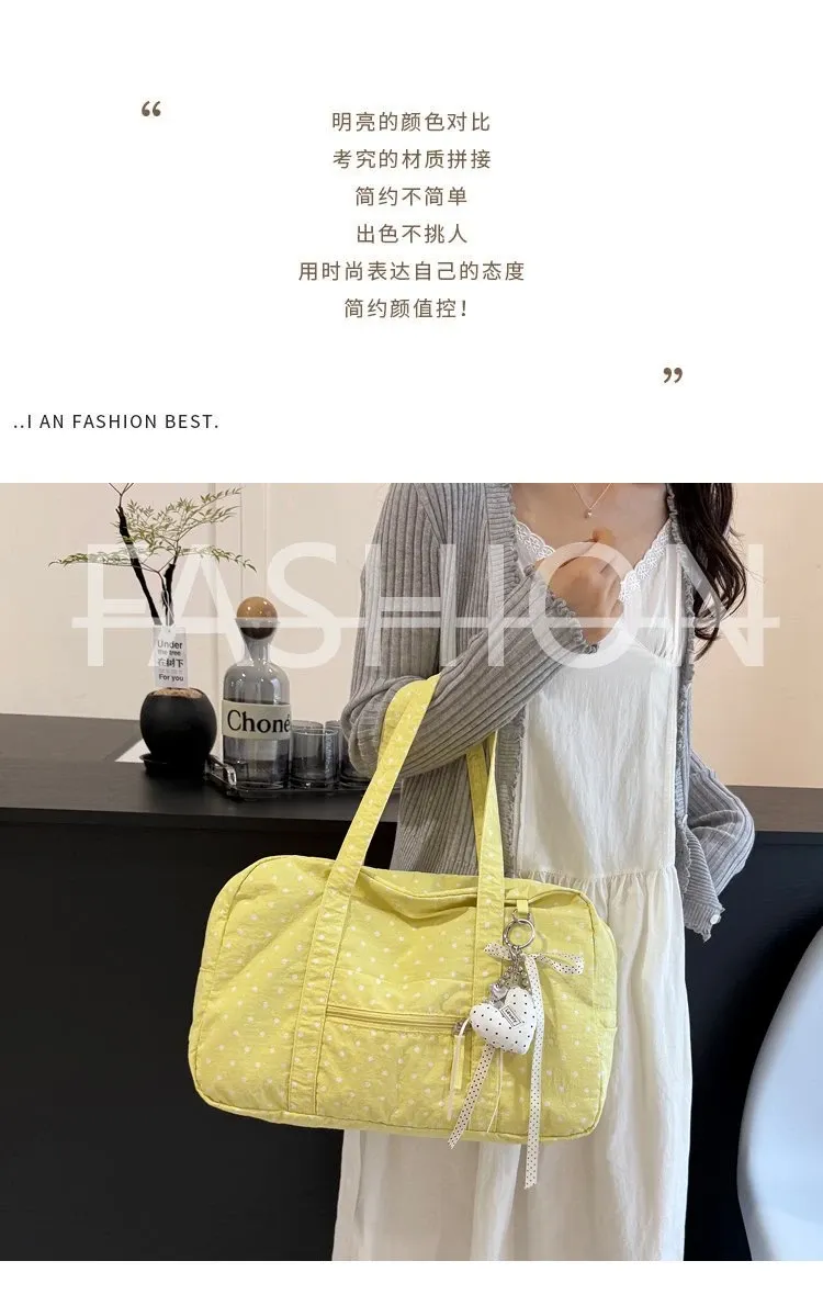 Tas Selempang Wanita Bahan PU Sintetis Motif Polkadot Warna Kuning Bentuk Kotak Resleting