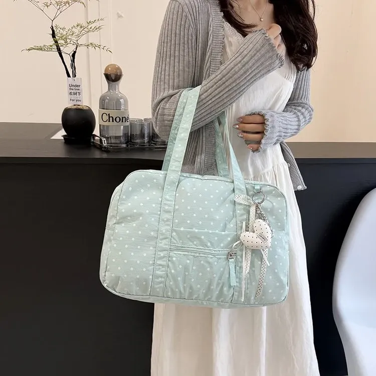 Tas Selempang Wanita Bahan PU Sintetis Motif Polkadot Warna Kuning Bentuk Kotak Resleting