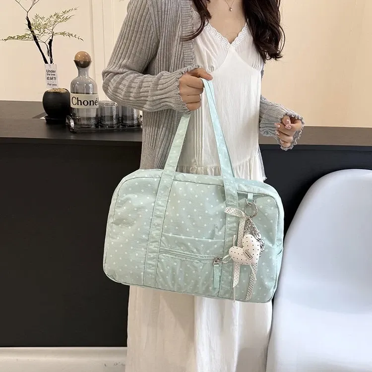 Tas Selempang Wanita Bahan PU Sintetis Motif Polkadot Warna Kuning Bentuk Kotak Resleting