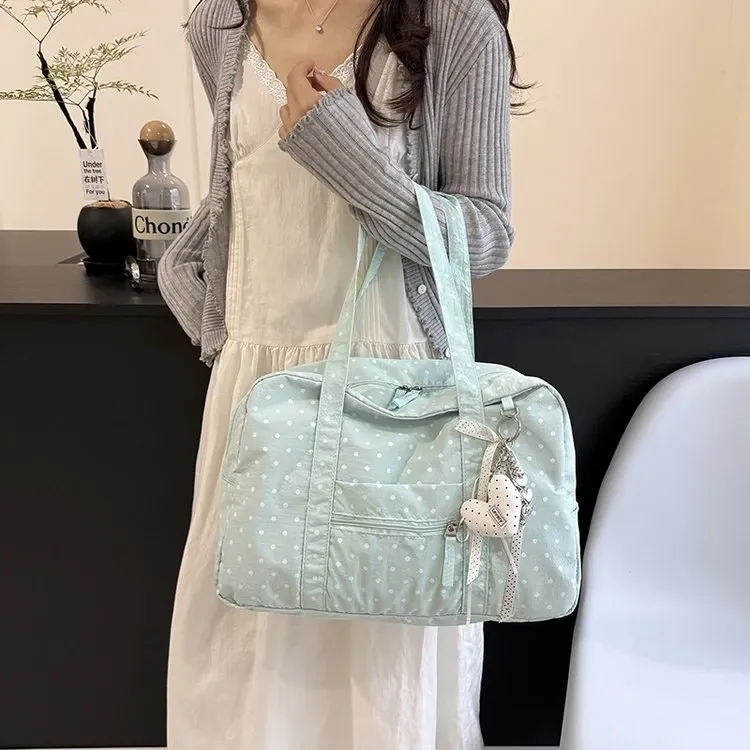 Tas Selempang Wanita Bahan PU Sintetis Motif Polkadot Warna Kuning Bentuk Kotak Resleting