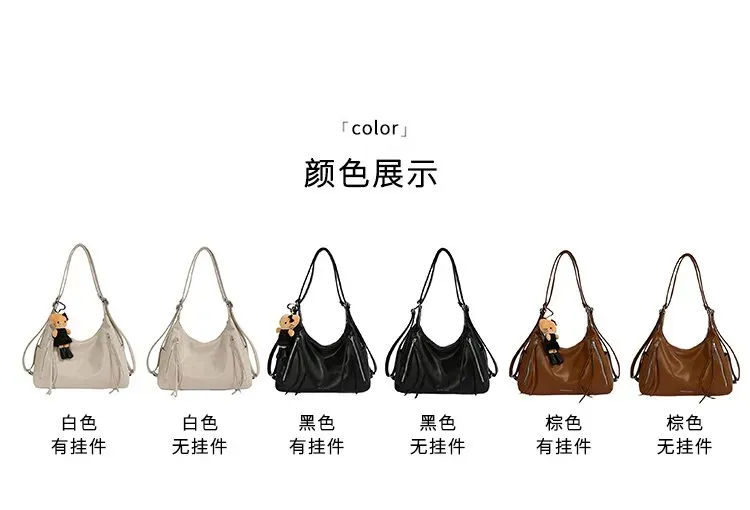 Tas Selempang Wanita Bahan PU Sintetis Polos Warna Hitam Model Hobo Tali Panjang Stok China