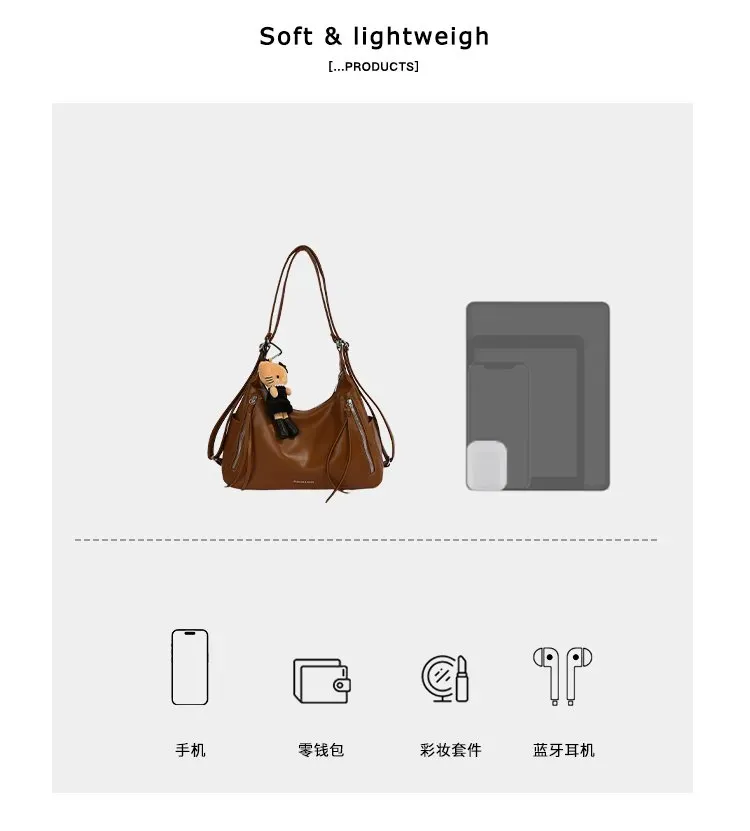 Tas Selempang Wanita Bahan PU Sintetis Polos Warna Hitam Model Hobo Tali Panjang Stok China