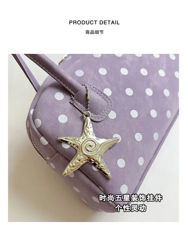 Tas Selempang Wanita Bahan PU Sintetis Motif Polkadot Warna Hitam Bentuk Kotak Resleting