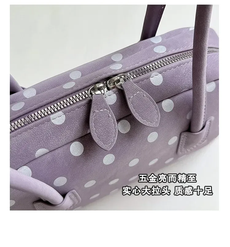 Tas Selempang Wanita Bahan PU Sintetis Motif Polkadot Warna Hitam Bentuk Kotak Resleting