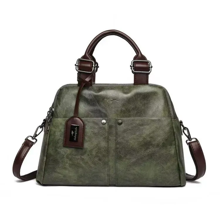 Tas Selempang Wanita Bahan PU Sintetis Polos Warna Hijau Bentuk Kotak Tali Resleting Grosir
