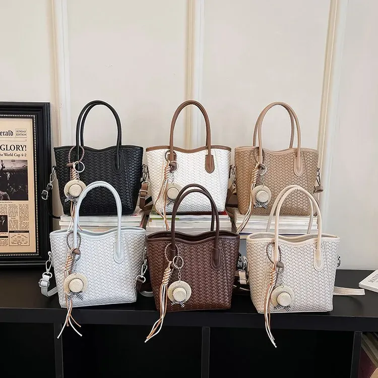 Tas Tote Wanita Bahan PU Sintetis Model Quilted Warna Pink Bentuk Kotak Tali Grosir Import