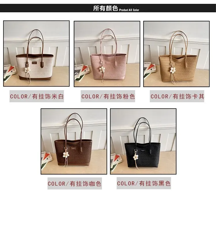 Tas Selempang Wanita Bahan PU Sintetis Tekstur Anyam Warna Hitam Bentuk Kotak Warna Cokelat