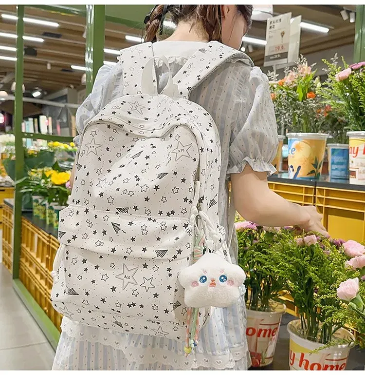 Tas Ransel Wanita Bahan Nylon Motif Print Warna Pink Bentuk Kotak Tali Panjang Grosir Import