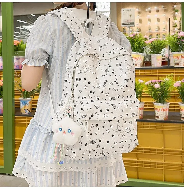 Tas Ransel Wanita Bahan Nylon Motif Print Warna Pink Bentuk Kotak Tali Panjang Grosir Import