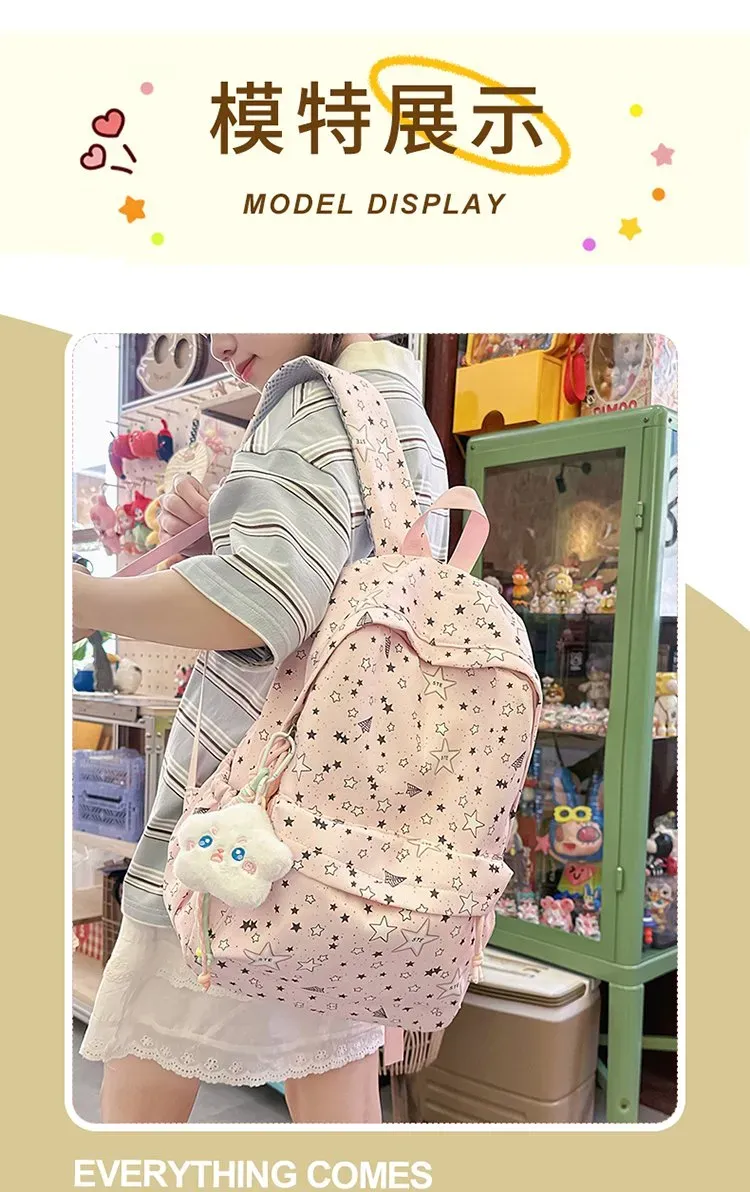 Tas Ransel Wanita Bahan Nylon Motif Print Warna Pink Bentuk Kotak Tali Panjang Grosir Import