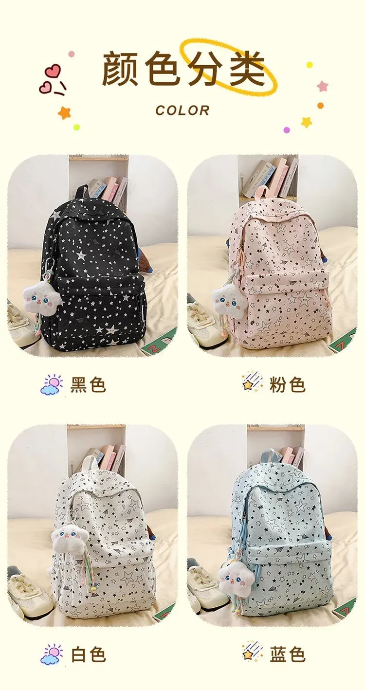 Tas Ransel Wanita Bahan Nylon Motif Print Warna Pink Bentuk Kotak Tali Panjang Grosir Import