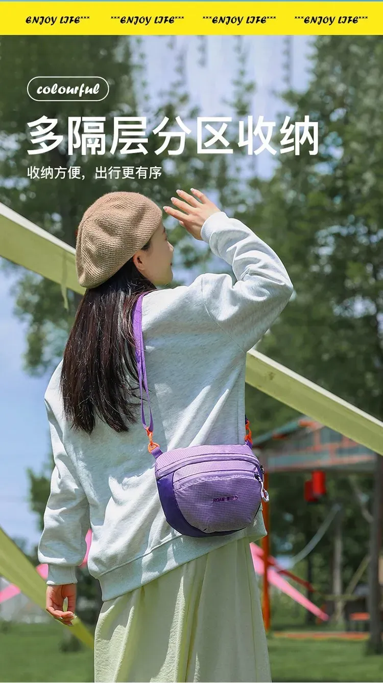 Tas Selempang Wanita Bahan Nylon Polos Bentuk Kotak Tali Panjang Resleting untuk Toko Online