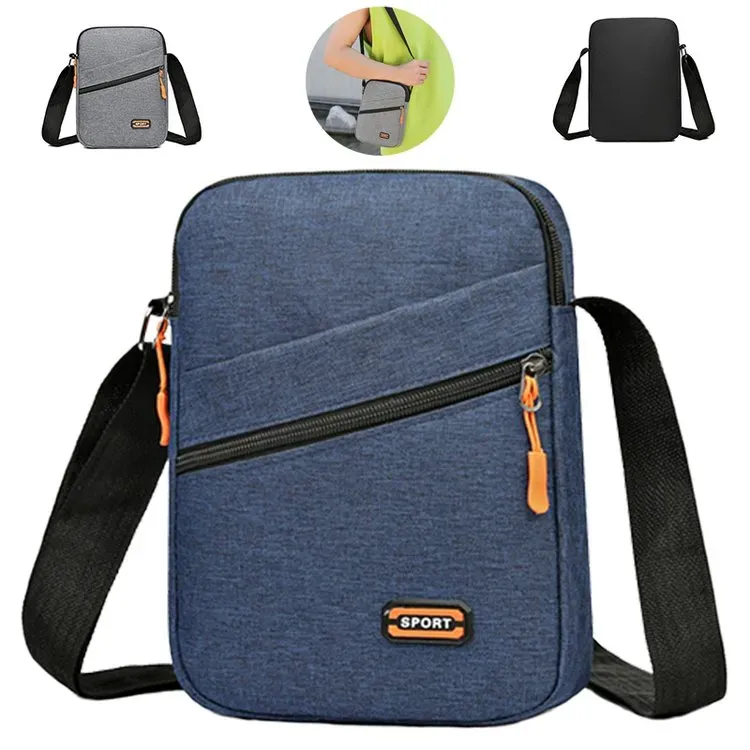 Tas Selempang Pria Bahan Nylon Polos Warna Biru Bentuk Kotak Tali Panjang Grosir Import