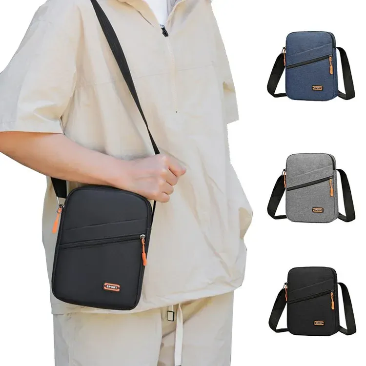 Tas Selempang Pria Bahan Nylon Polos Warna Biru Bentuk Kotak Tali Panjang Grosir Import