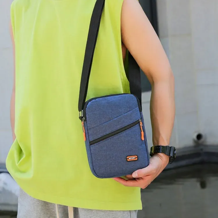 Tas Selempang Pria Bahan Nylon Polos Warna Biru Bentuk Kotak Tali Panjang Grosir Import