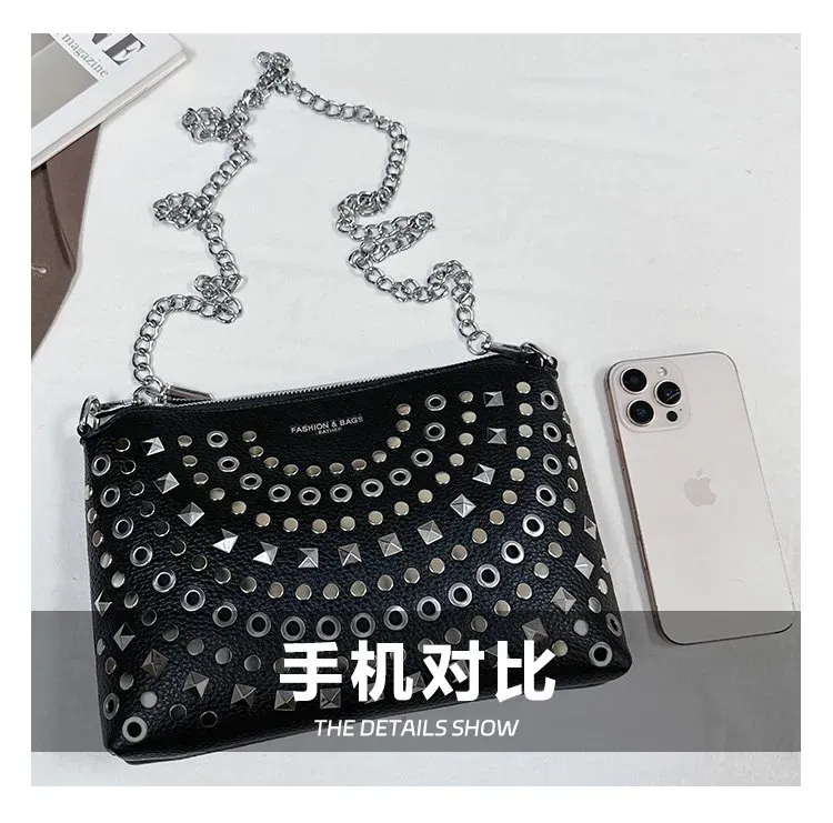Tas Selempang Wanita Bahan PU Sintetis Motif Print Warna Hitam Bentuk Kotak Tali Resleting