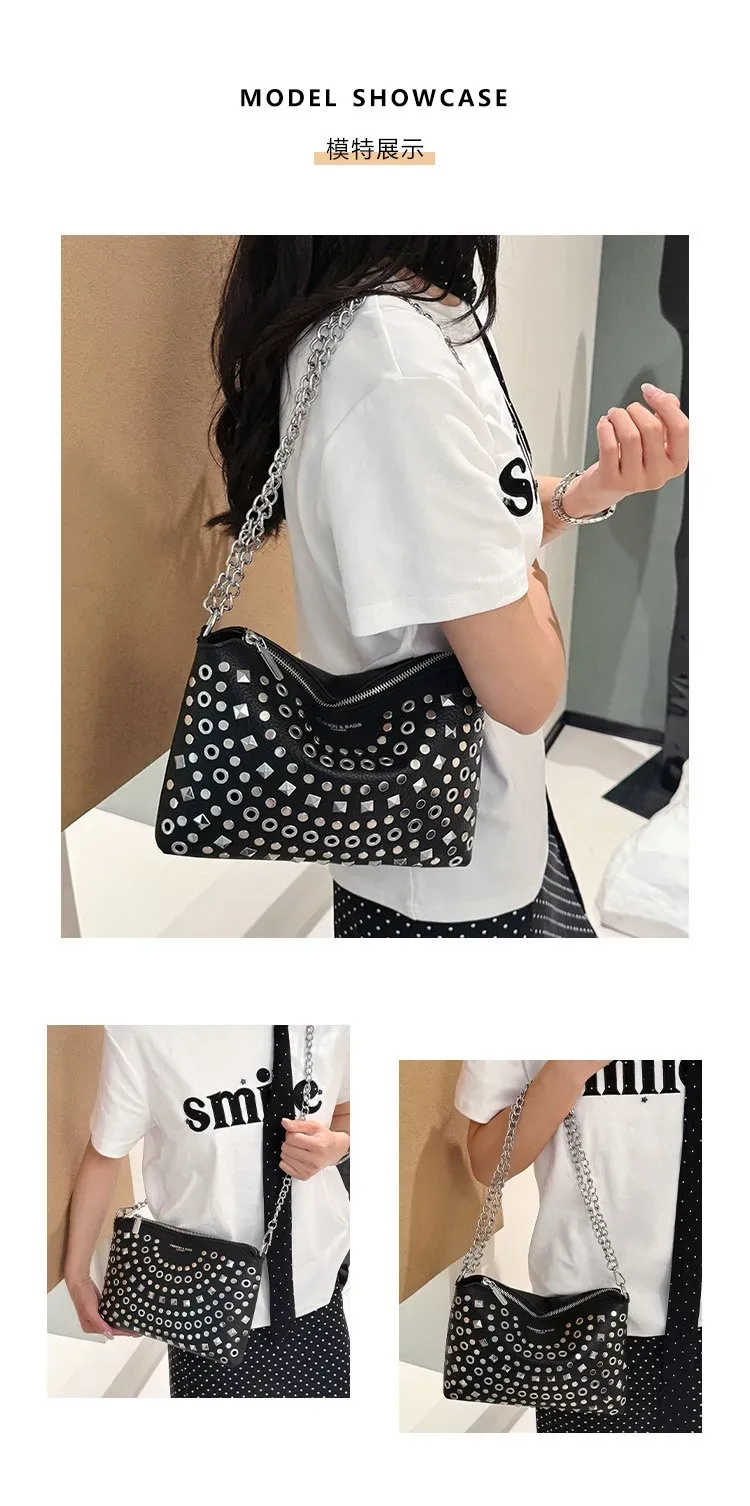 Tas Selempang Wanita Bahan PU Sintetis Motif Print Warna Hitam Bentuk Kotak Tali Resleting