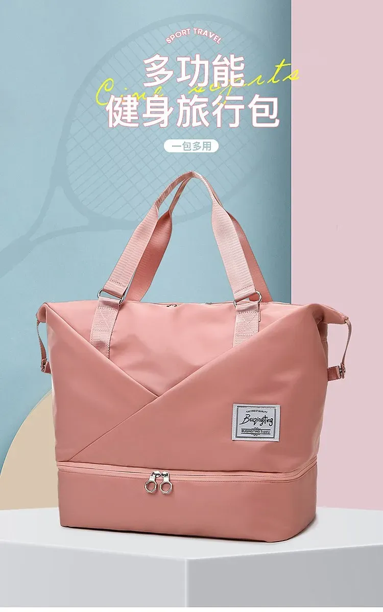 Tas Selempang Wanita Bahan Nylon Polos Warna Pink Bentuk Kotak Tali Lebar Grosir Import