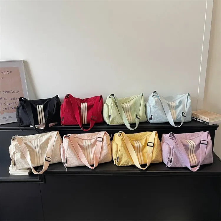 Tas Selempang Wanita Bahan Nylon Polos Warna Kuning Bentuk Kotak Tali Lebar Grosir Import