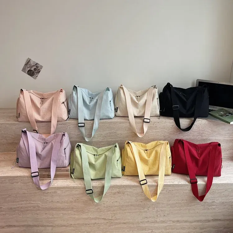 Tas Selempang Wanita Bahan Nylon Polos Warna Kuning Bentuk Kotak Tali Lebar Grosir Import