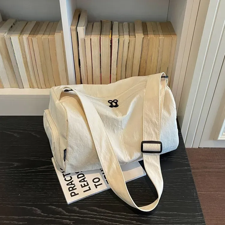 Tas Selempang Wanita Bahan Nylon Polos Warna Kuning Bentuk Kotak Tali Lebar Grosir Import