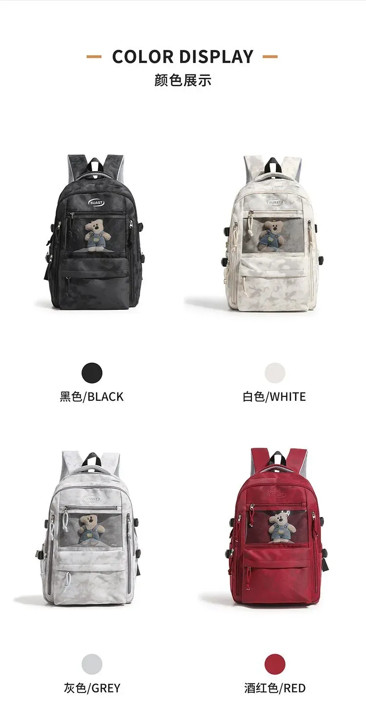Tas Selempang Wanita Bahan Nylon Polos Warna Hitam Bentuk Kotak Tali Lebar Dengan Gantungan