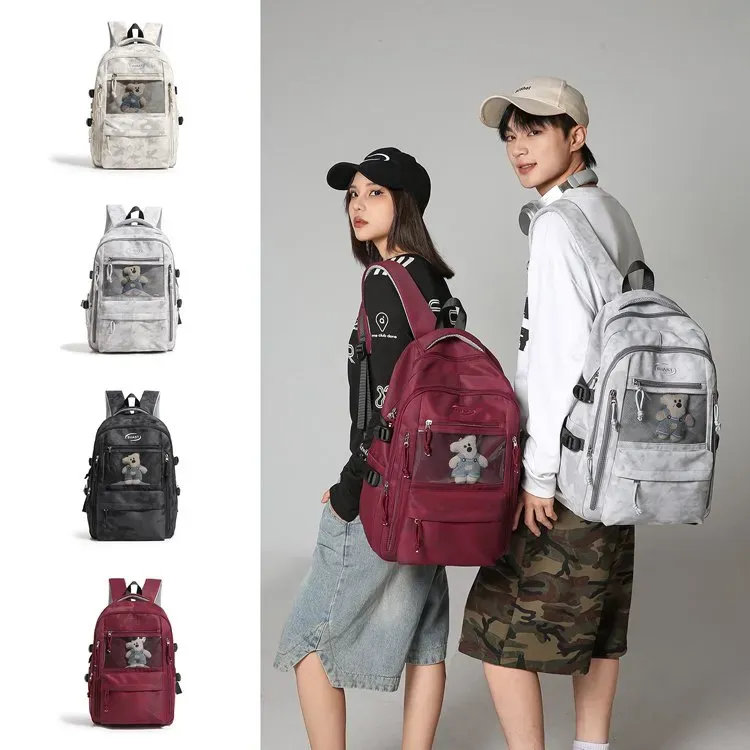Tas Selempang Wanita Bahan Nylon Polos Warna Hitam Bentuk Kotak Tali Lebar Dengan Gantungan