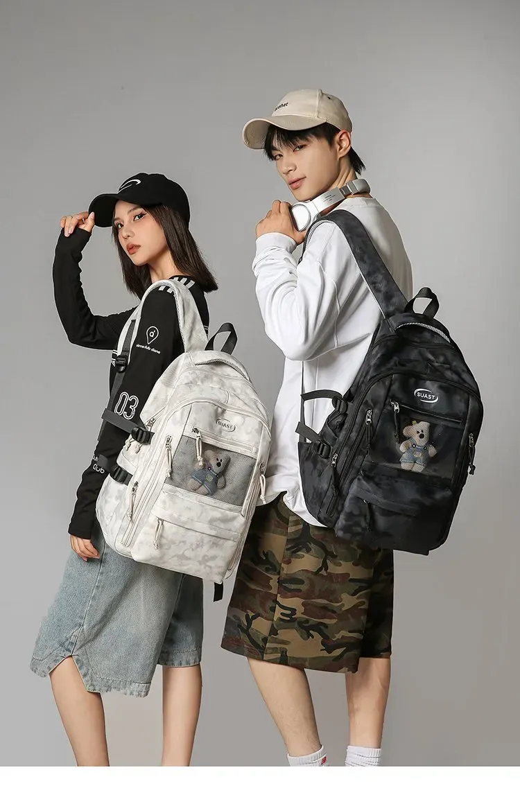 Tas Selempang Wanita Bahan Nylon Polos Warna Hitam Bentuk Kotak Tali Lebar Dengan Gantungan