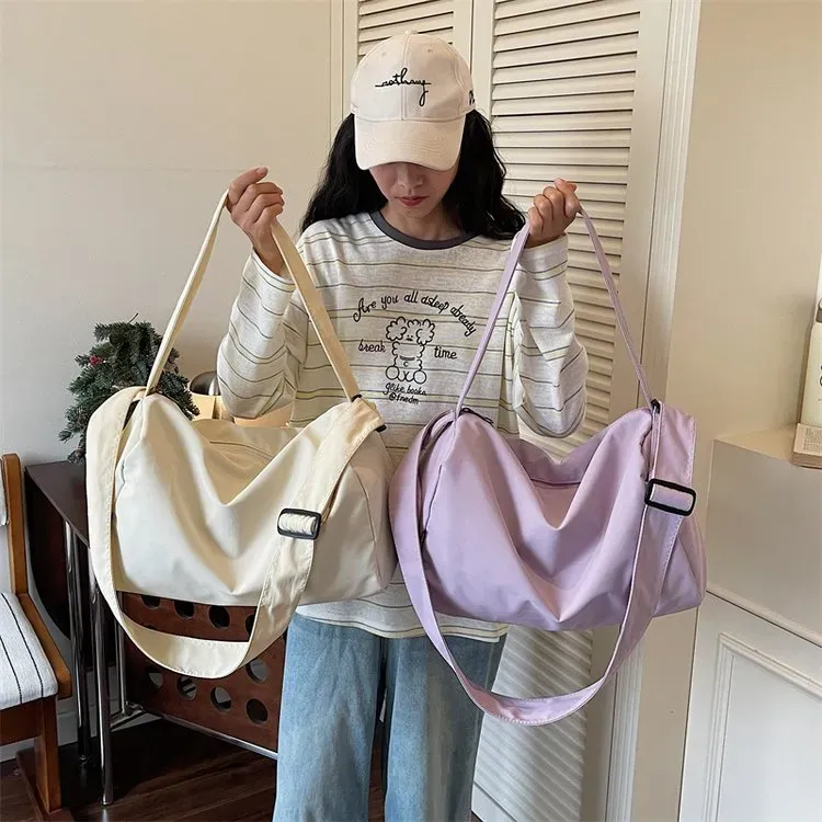 Tas Selempang Wanita Bahan Nylon Motif Print Warna Pink Bentuk Kotak Tali Grosir Import