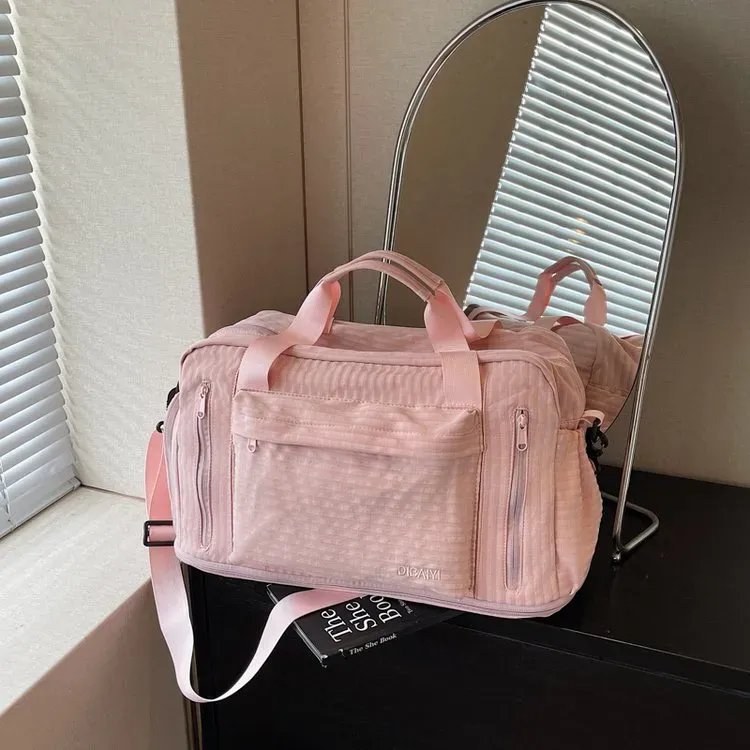 Tas Selempang Wanita Bahan Nylon Motif Print Warna Pink Bentuk Kotak Tali Grosir Import