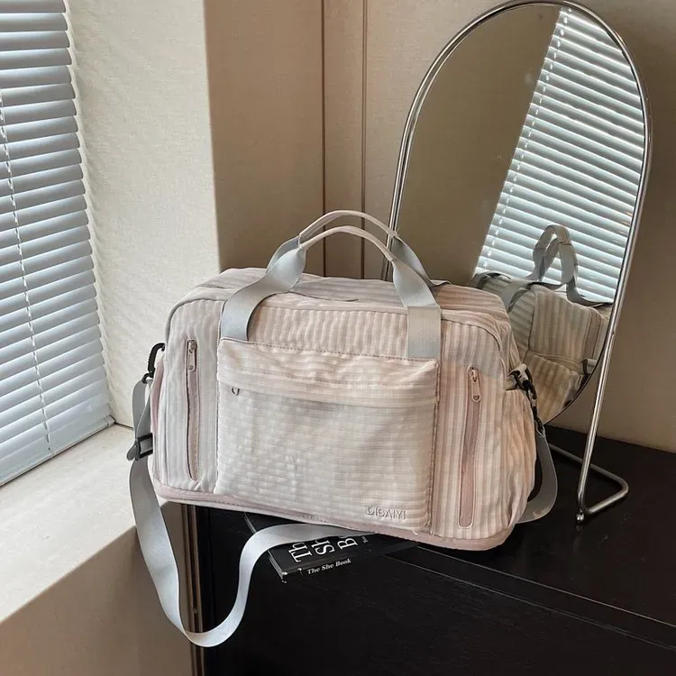 Tas Selempang Wanita Bahan Nylon Motif Print Warna Pink Bentuk Kotak Tali Grosir Import