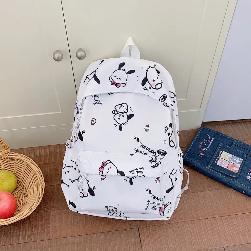 Tas Ransel Wanita Bahan Oxford Motif Print Warna Putih Bentuk Kotak Tali Panjang Resleting