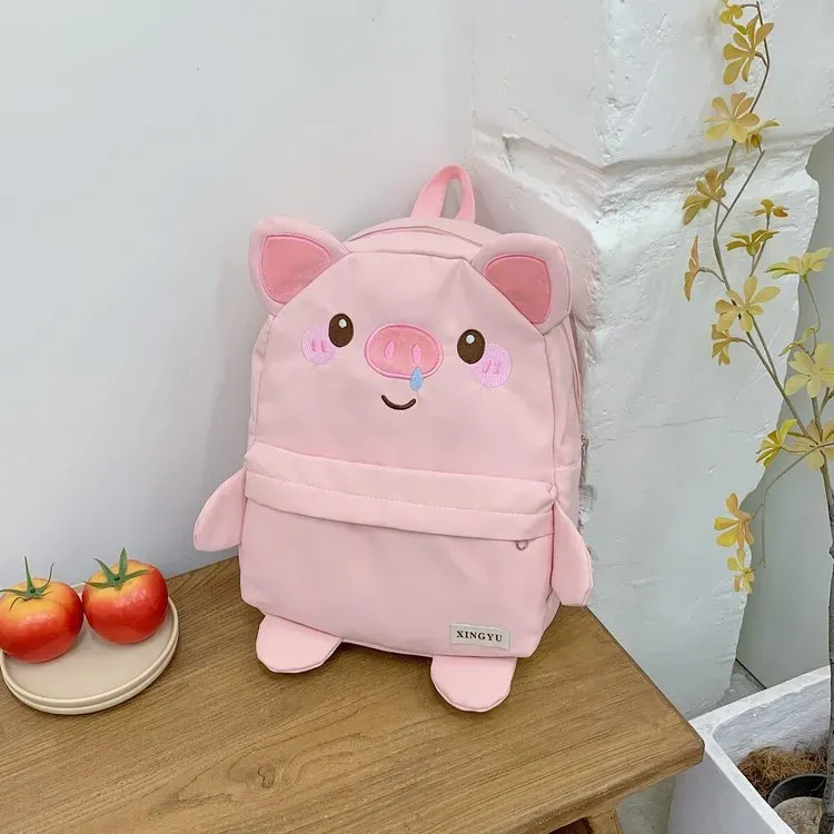 Tas Ransel Anak Bahan Oxford Polos Warna Pink Bentuk Kotak Tali Lebar Resleting Grosir Import