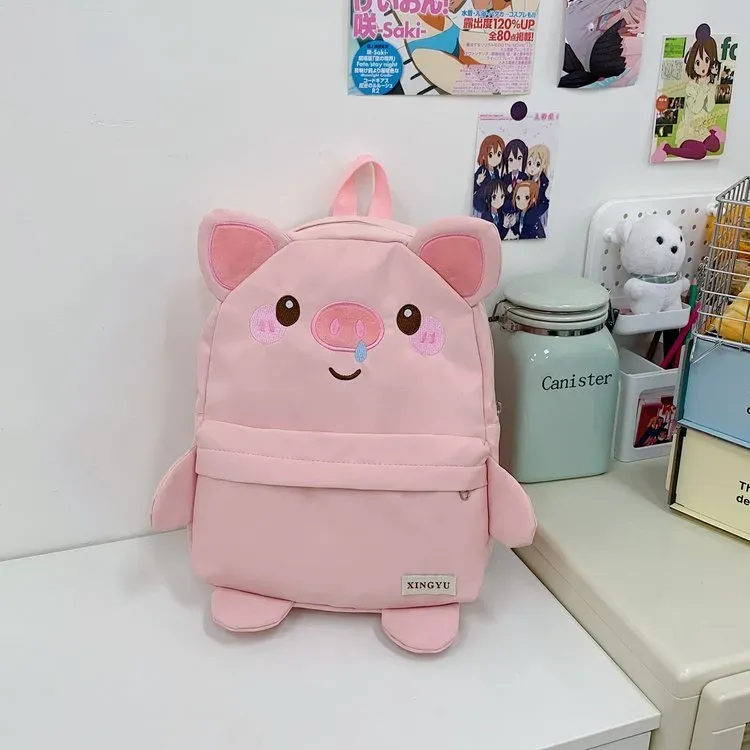 Tas Ransel Anak Bahan Oxford Polos Warna Pink Bentuk Kotak Tali Lebar Resleting Grosir Import