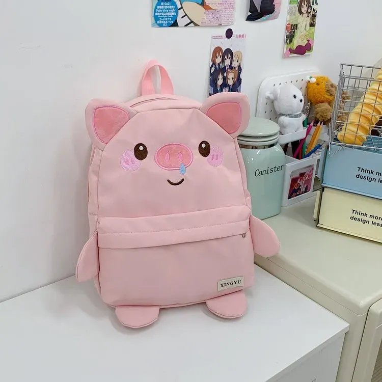 Tas Ransel Anak Bahan Oxford Polos Warna Pink Bentuk Kotak Tali Lebar Resleting Grosir Import