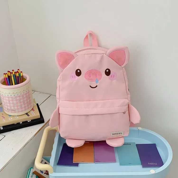 Tas Ransel Anak Bahan Oxford Polos Warna Pink Bentuk Kotak Tali Lebar Resleting Grosir Import