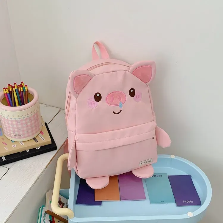 Tas Ransel Anak Bahan Oxford Polos Warna Pink Bentuk Kotak Tali Lebar Resleting Grosir Import