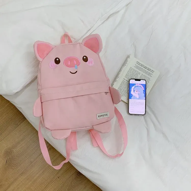 Tas Ransel Anak Bahan Oxford Polos Warna Pink Bentuk Kotak Tali Lebar Resleting Grosir Import