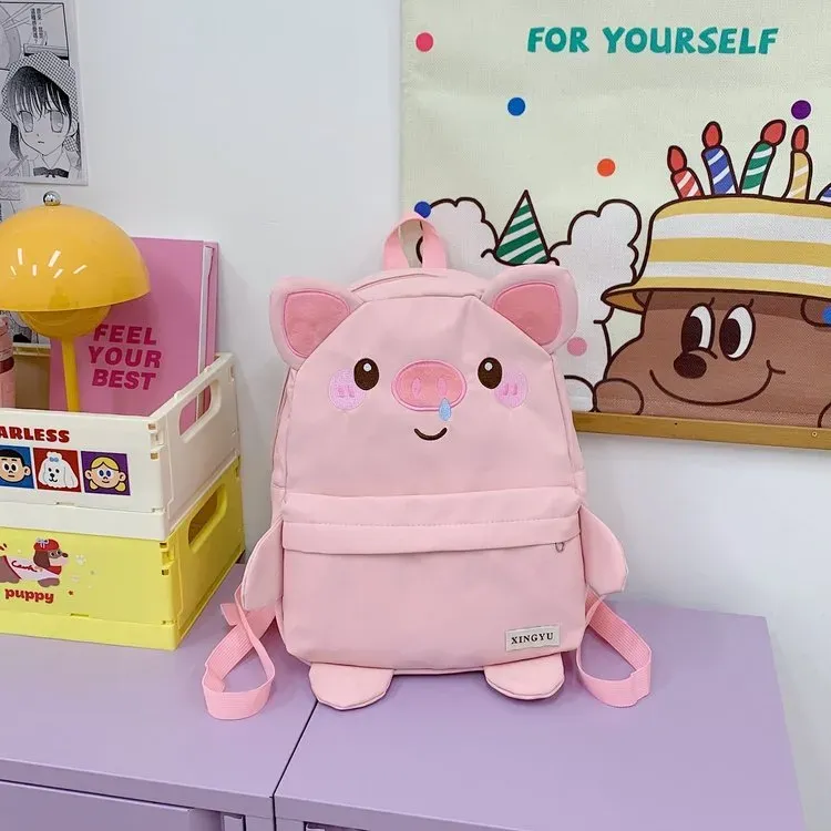 Tas Ransel Anak Bahan Oxford Polos Warna Pink Bentuk Kotak Tali Lebar Resleting Grosir Import