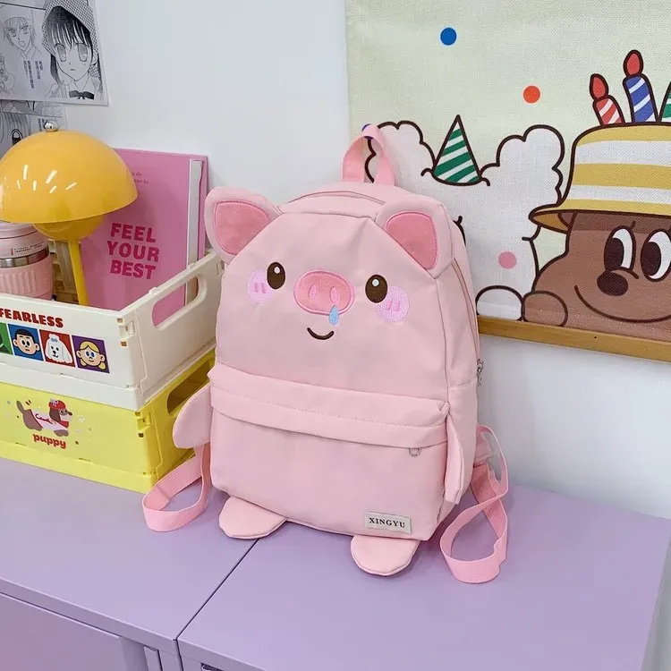 Tas Ransel Anak Bahan Oxford Polos Warna Pink Bentuk Kotak Tali Lebar Resleting Grosir Import