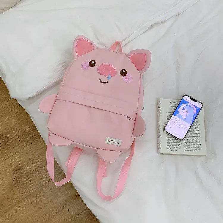 Tas Ransel Anak Bahan Oxford Polos Warna Pink Bentuk Kotak Tali Lebar Resleting Grosir Import