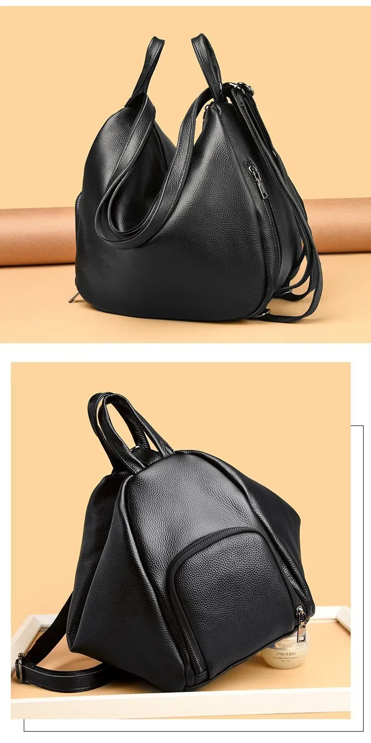 Tas Ransel Wanita Bahan PU Sintetis Polos Warna Hitam Bentuk Kotak Tali Panjang Resleting