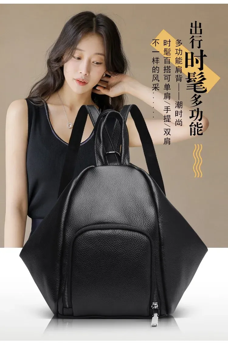Tas Ransel Wanita Bahan PU Sintetis Polos Warna Hitam Bentuk Kotak Tali Panjang Resleting