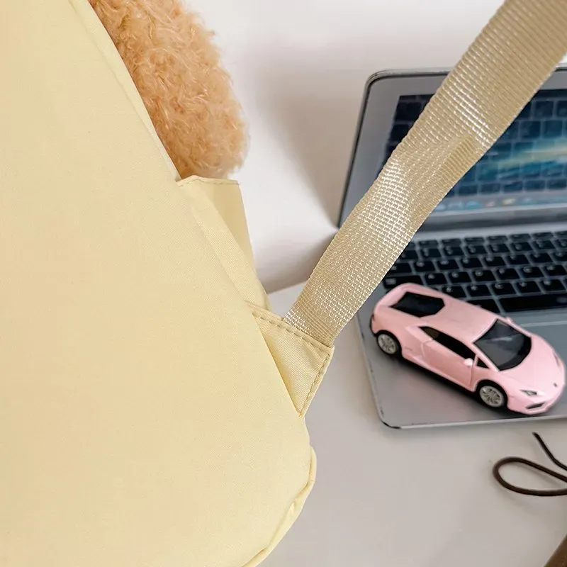 Tas Ransel Wanita Bahan Oxford Polos Warna Kuning Bentuk Kotak Tali Lebar untuk Travel Grosir
