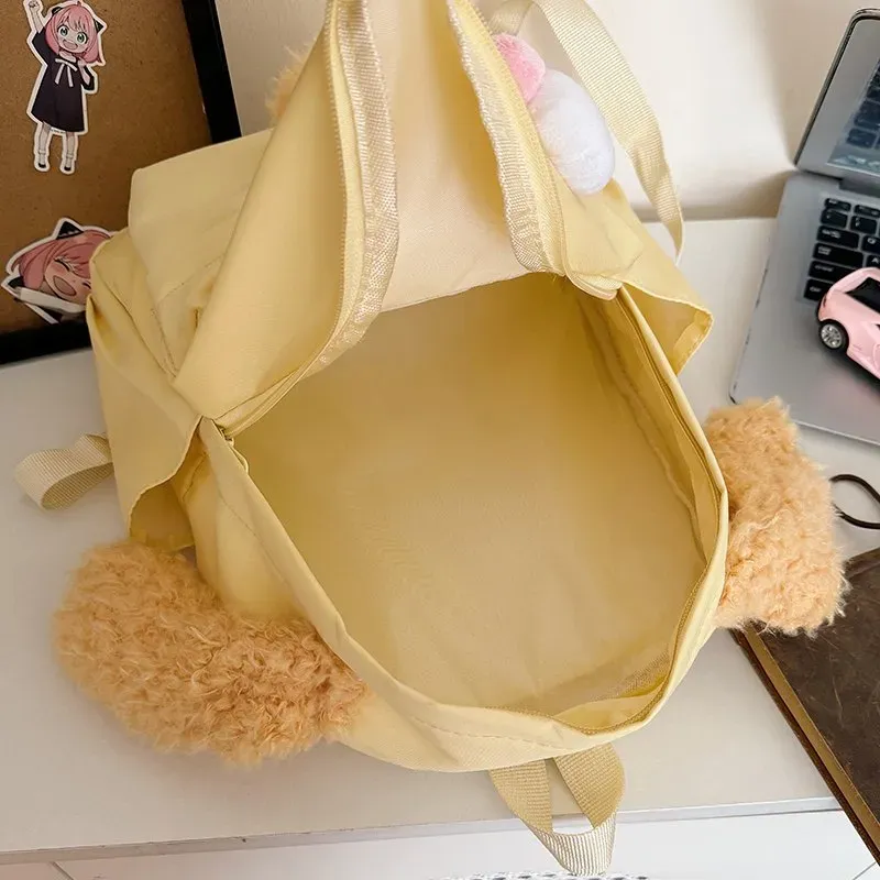 Tas Ransel Wanita Bahan Oxford Polos Warna Kuning Bentuk Kotak Tali Lebar untuk Travel Grosir