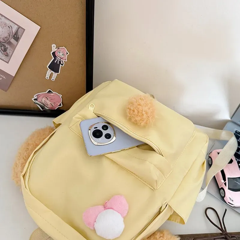 Tas Ransel Wanita Bahan Oxford Polos Warna Kuning Bentuk Kotak Tali Lebar untuk Travel Grosir