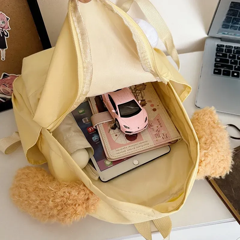 Tas Ransel Wanita Bahan Oxford Polos Warna Kuning Bentuk Kotak Tali Lebar untuk Travel Grosir