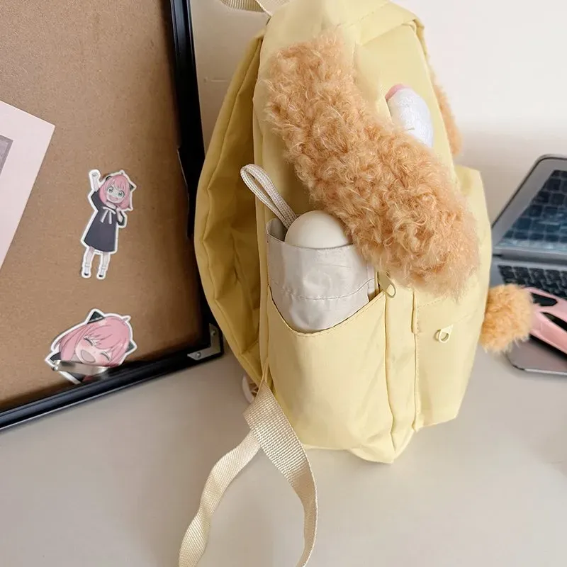Tas Ransel Wanita Bahan Oxford Polos Warna Kuning Bentuk Kotak Tali Lebar untuk Travel Grosir