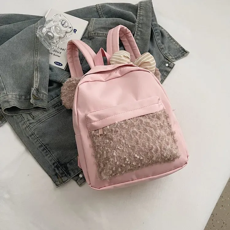 Tas Ransel Wanita Bahan Nylon Polos Warna Pink Bentuk Kotak Tali Lebar Resleting Stok China